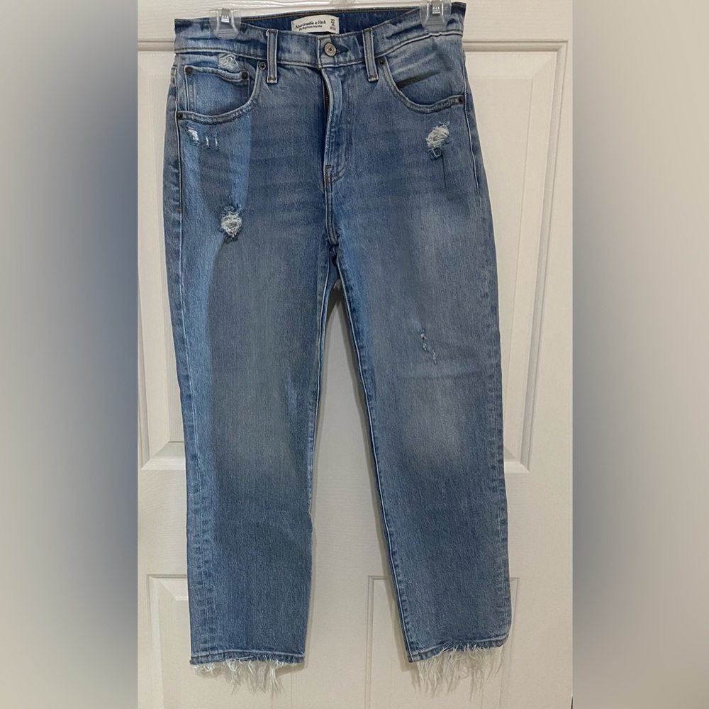 Abercrombie & Fitch Light Blue Straight-Leg Jeans with Distressed Detail